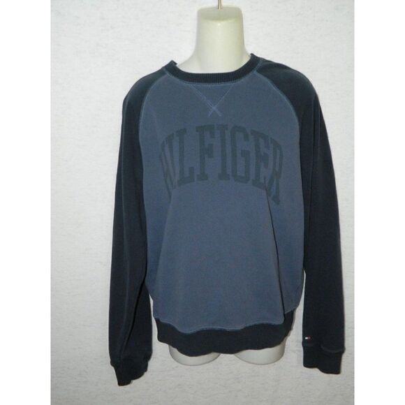 Tommy Hilfiger Sweatshirt  Y2K Navy Blue Spellout Baseball Style Size Small - Picture 1 of 8